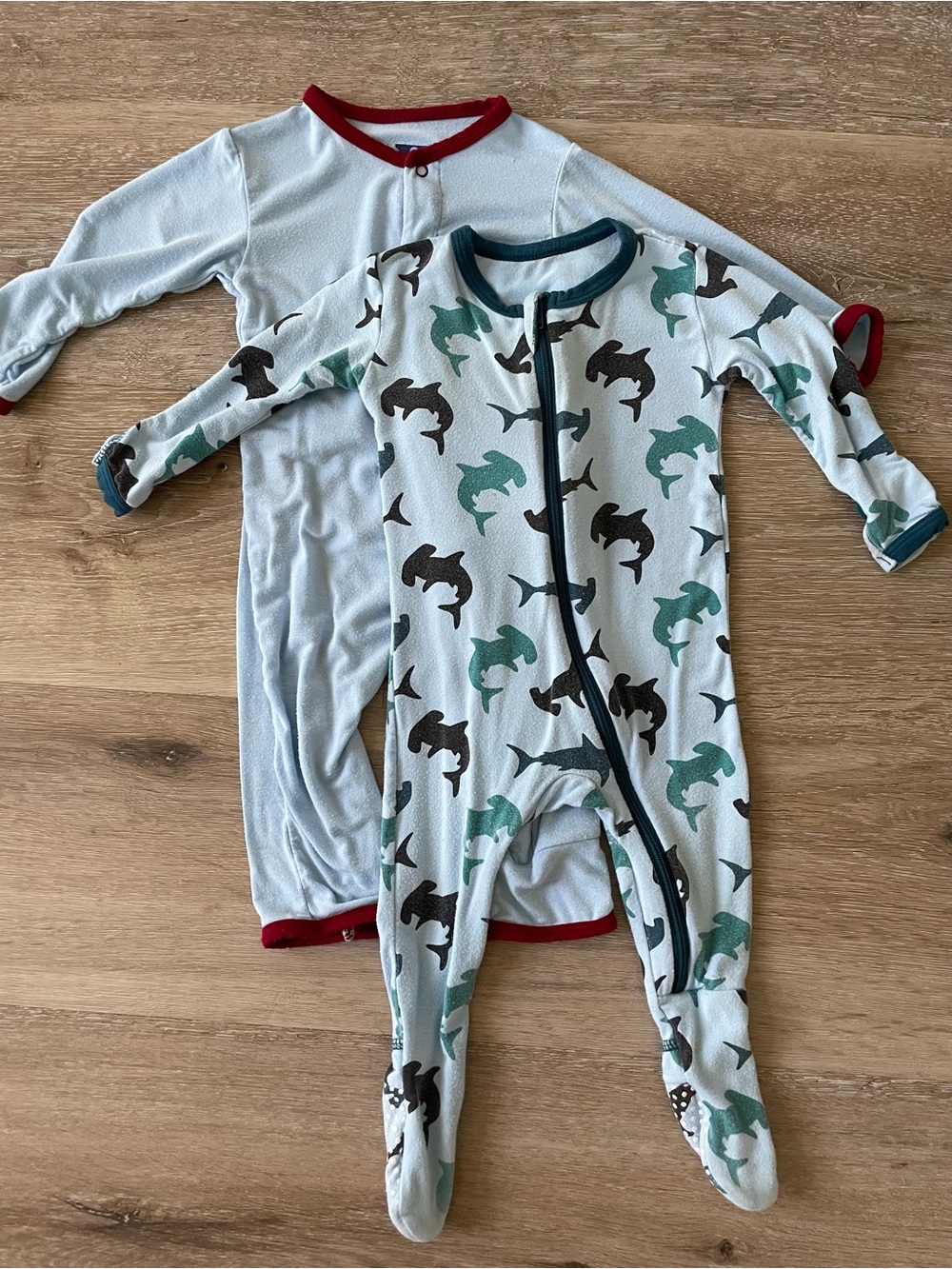 Kickee Pants 2 Footie Bundle | Hammer Head Shark Footie & “Sweet”
Blue Coverall